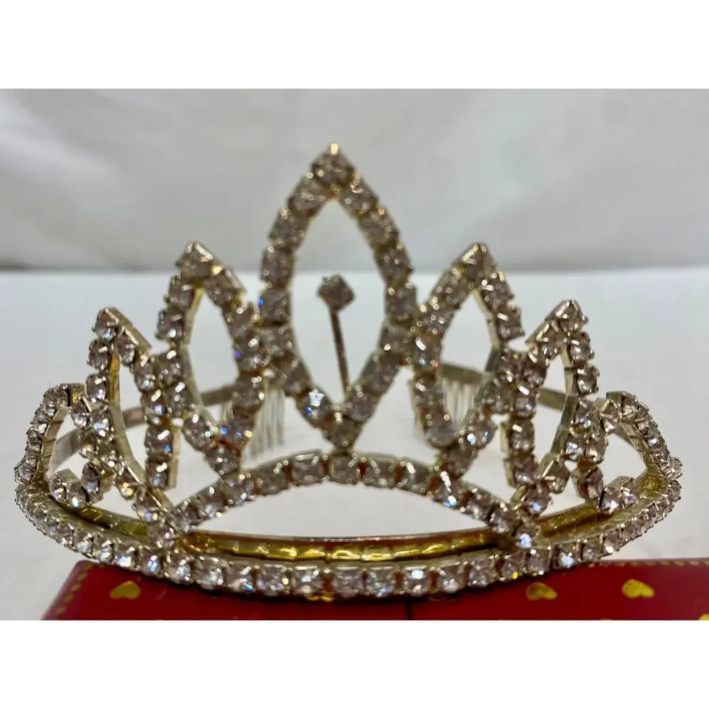 Vintage 1950s Tiara Rhinestones Bridal Pageant Prom Quinceanera Crown GOLDTONE